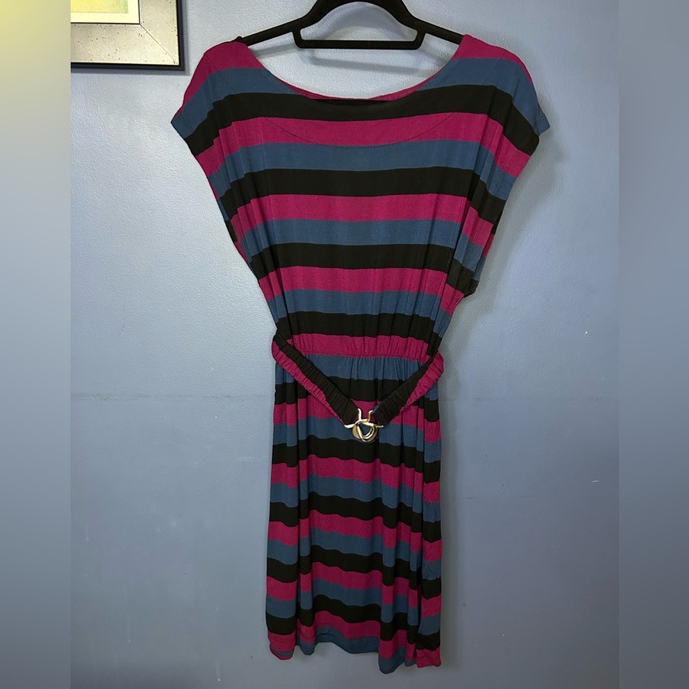 Costa Blanca Black Pink & Blue Striped Dress